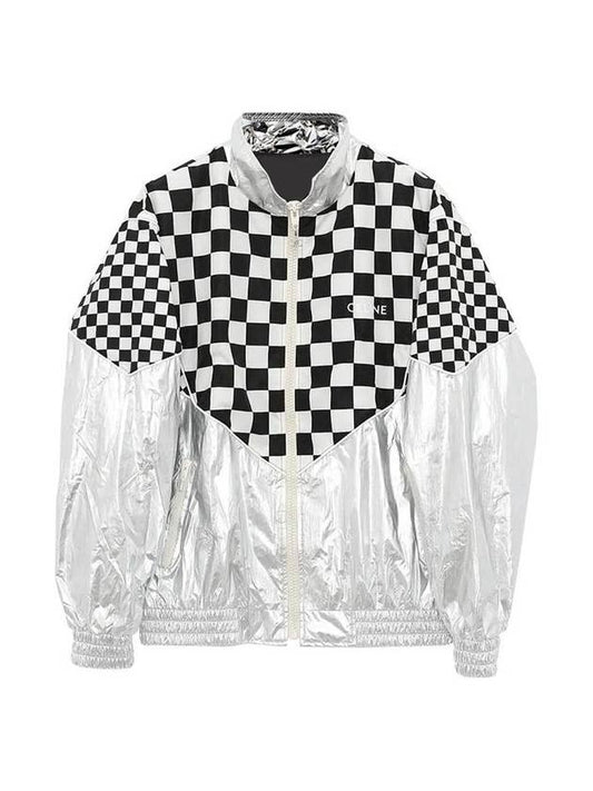 CELINE Check Metallic Loose Fit Nylon Jacket Black White