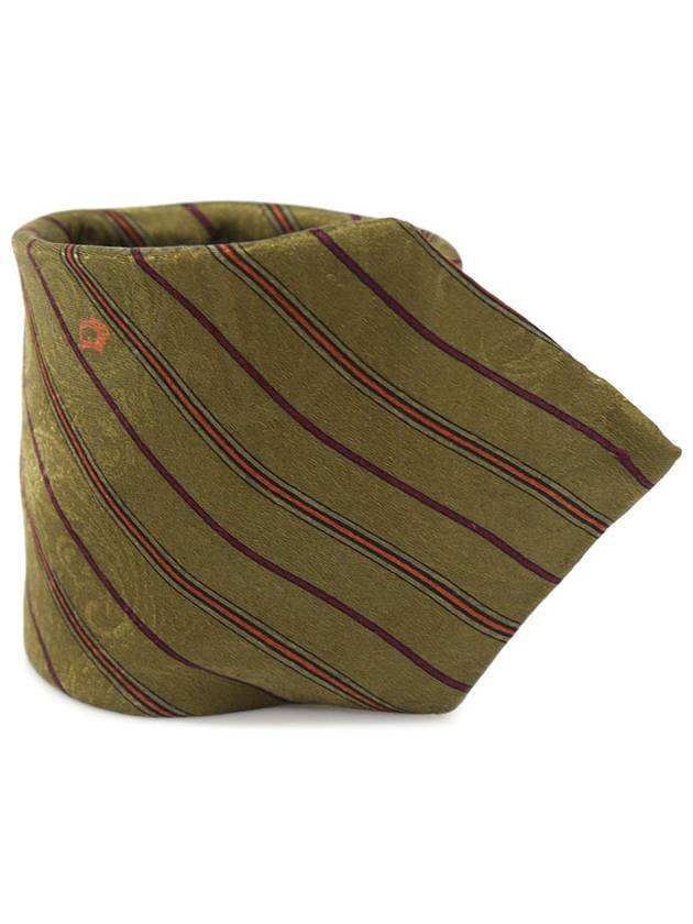 100 silk olive green striped pattern tie Dior