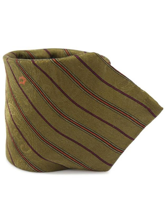 100 silk olive green striped pattern tie Dior