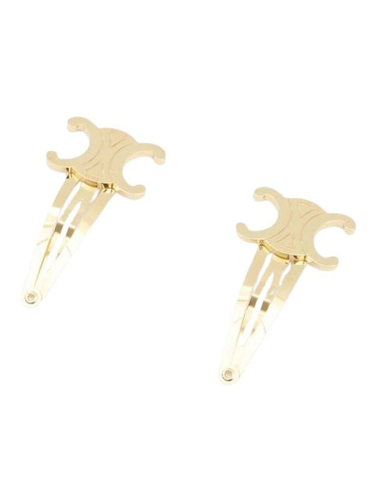 CELINE Triomphe Snap Brass Steel Hair Clip Gold Set Of 2