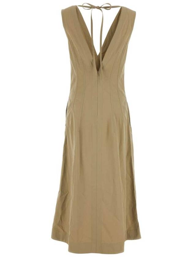 Bottega Veneta V-neck Open Back Maxi Long Dress Beige