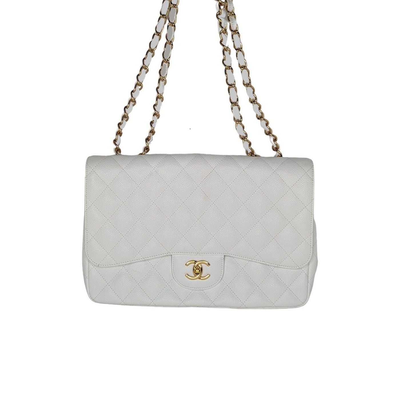 Chanel bag Vintage Classic Quilted Caviar Single White Jumbo Flap