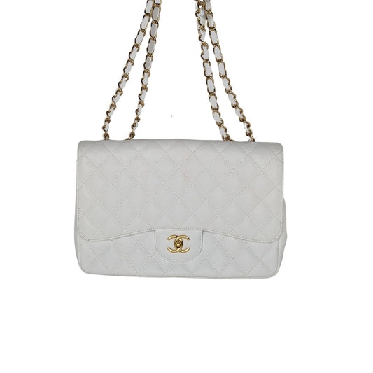 Chanel bag Vintage Classic Quilted Caviar Single White Jumbo Flap