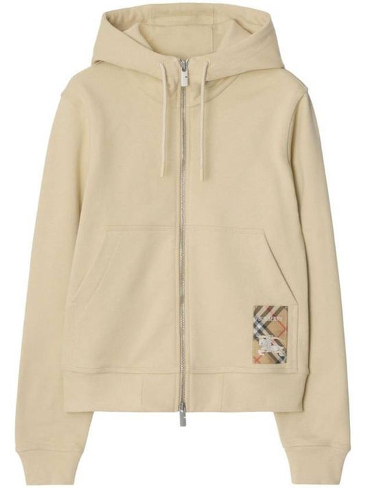 Burberry Check Label Cotton Hooded Zip Up Nutmeg