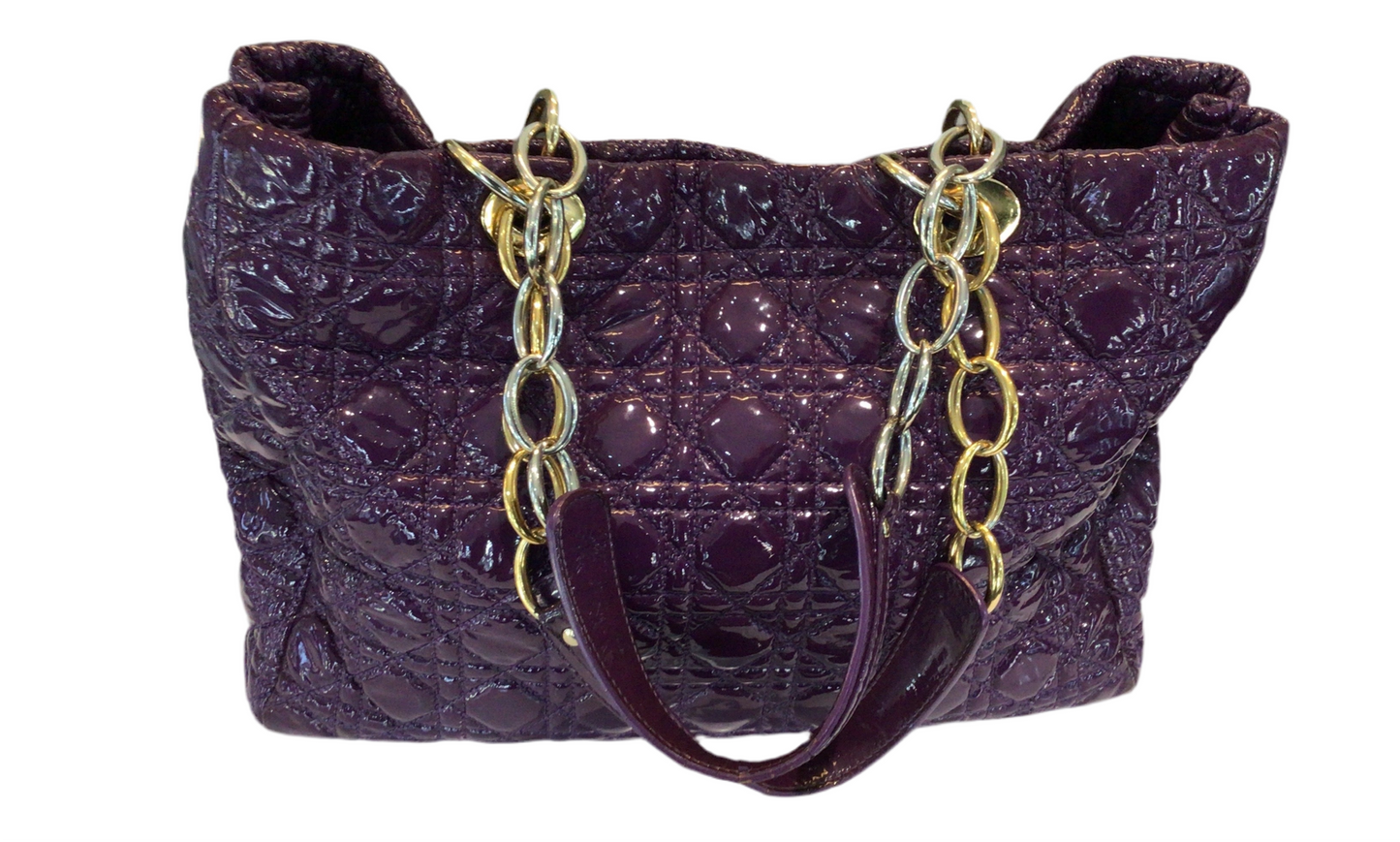 Christian Dior Large Lady Dior Bag in Purple Cannage Quilted Patent Leather