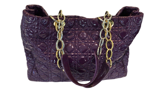 Christian Dior Large Lady Dior Bag in Purple Cannage Quilted Patent Leather