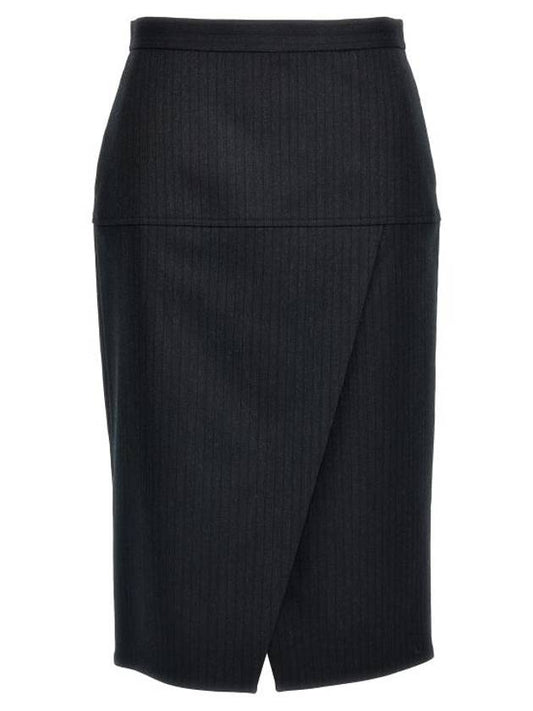 Fendi Pinstripe Wool Pencil Skirt Black