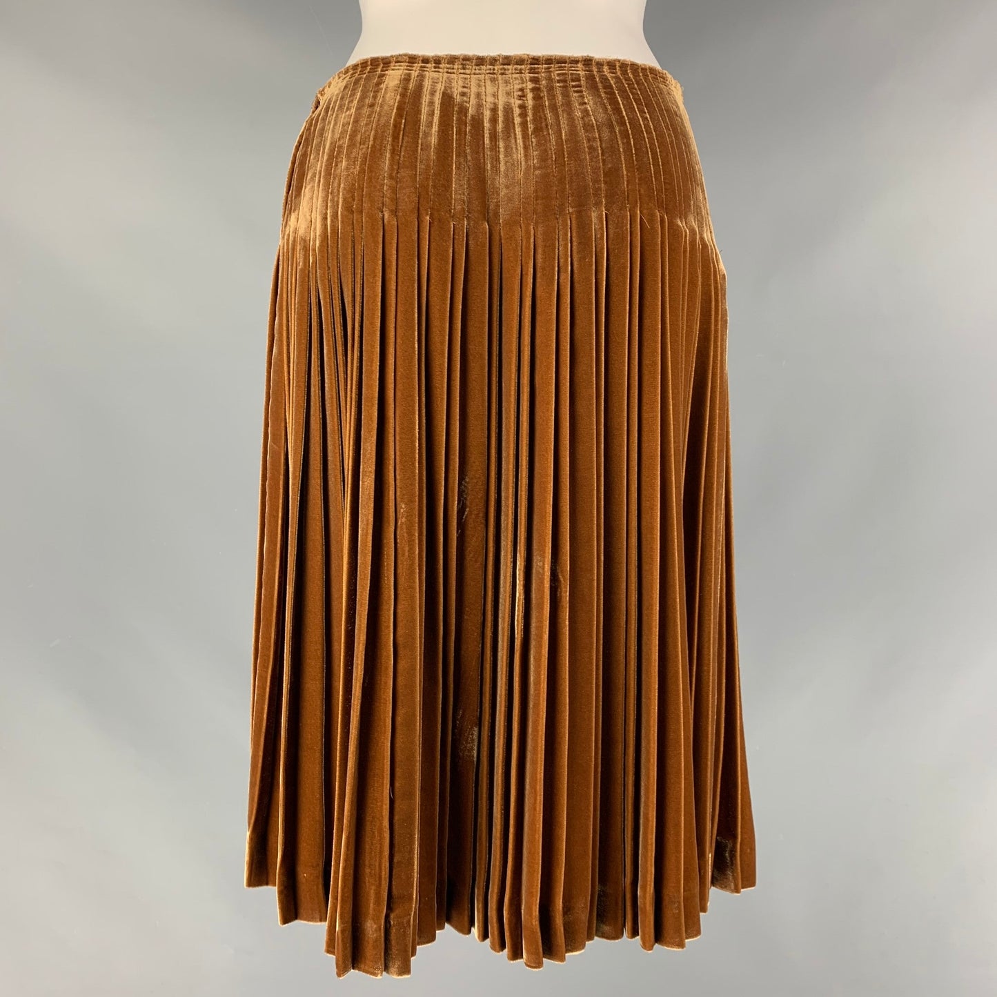 PRADA Size 4 Copper Viscose & Silk Pleated Circle Skirt