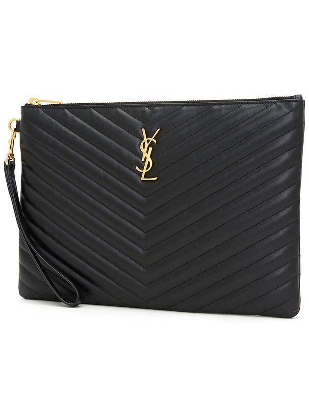 Saint Laurent Gold Monogram Matelasse Clutch Bag Black