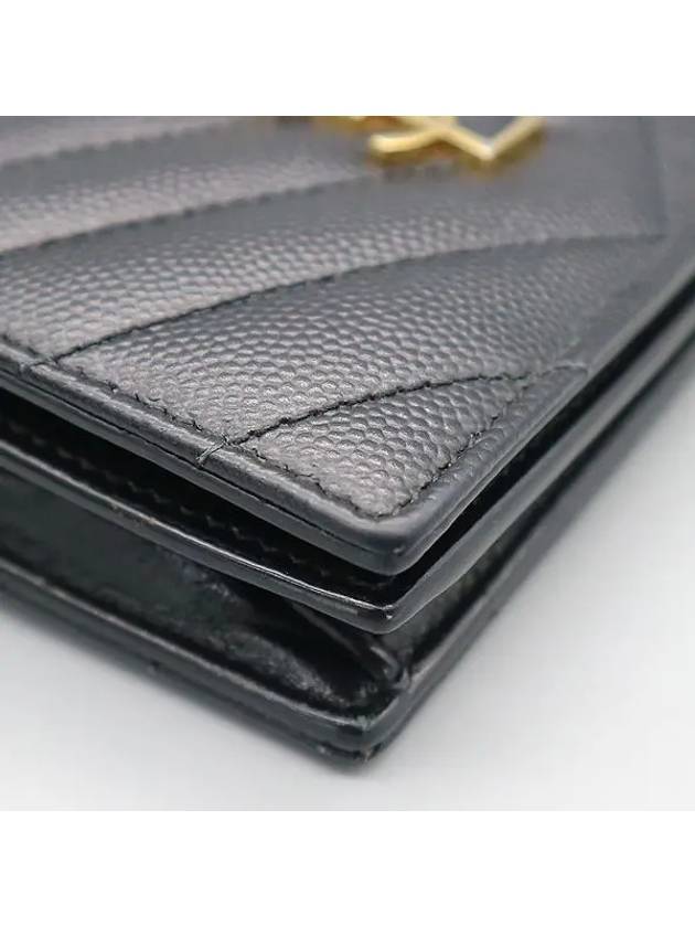 Saint Laurent 668290 Black leather gold plated logo monogram card wallet