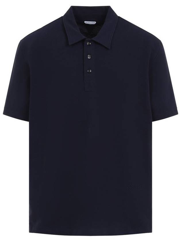 Bottega Veneta Embroidered Logo Polo Shirt Blue