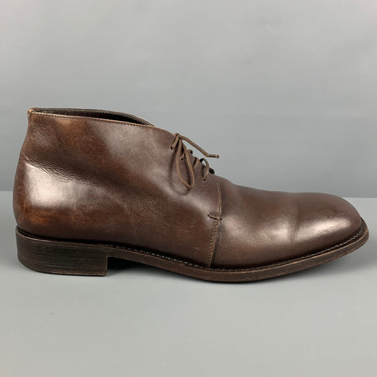 PRADA Size 10 Brown Leather Lace Up Boots