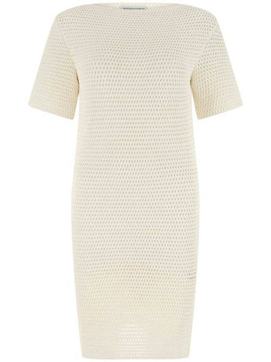 Bottega Veneta Women's Crochet Bag Cutout Short Sleeve Midi Dress White