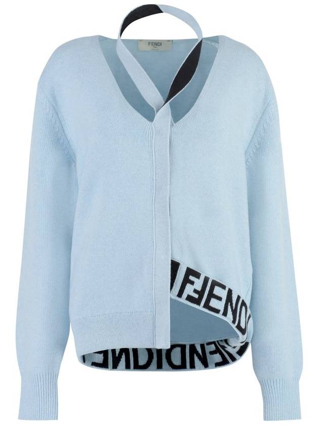 Fendi Cutout Cashmere Cardigan Light Blue