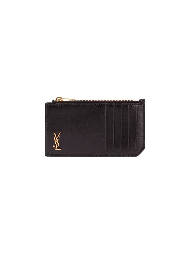 Saint Laurent Monogram Leather Gold Zipper Card Wallet Black