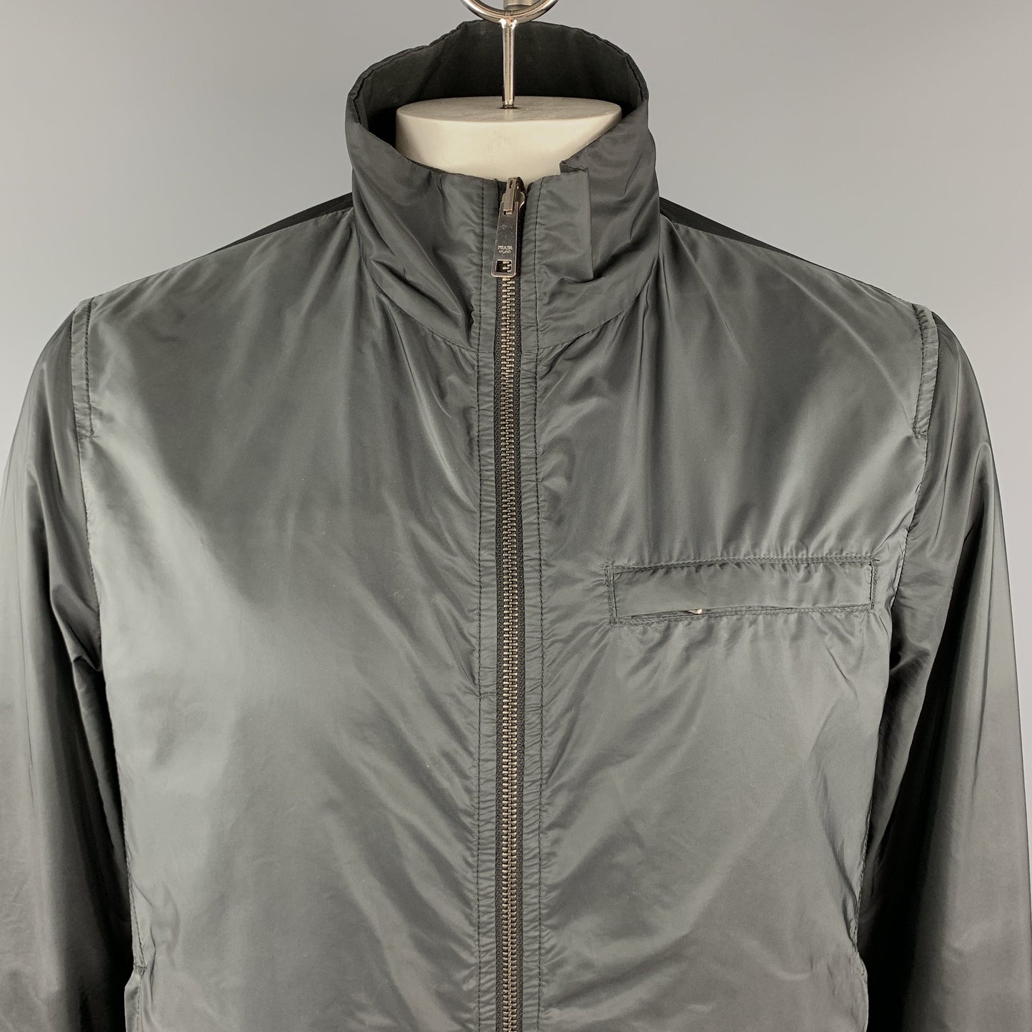 PRADA Size L Charcoal Polyester Reversible Zip Up Reversible Jacket