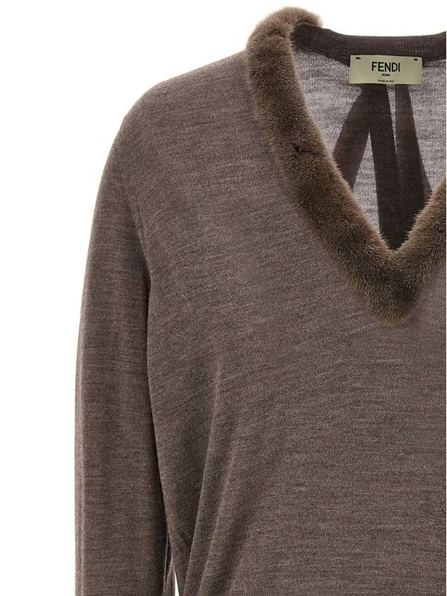 Fendi V-Neck Knit Top Grey