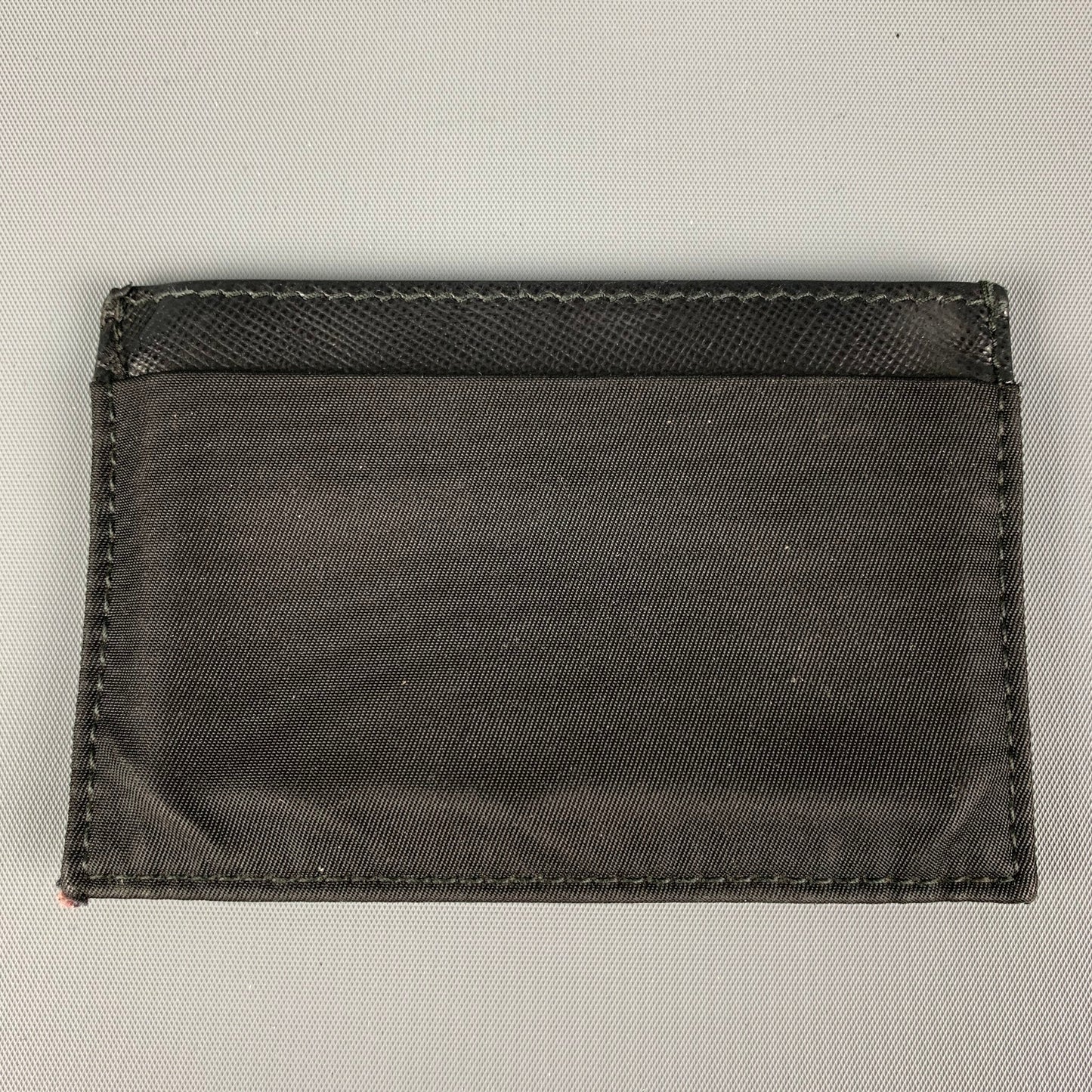 PRADA Black Two Tone Leather Nylon Card Case