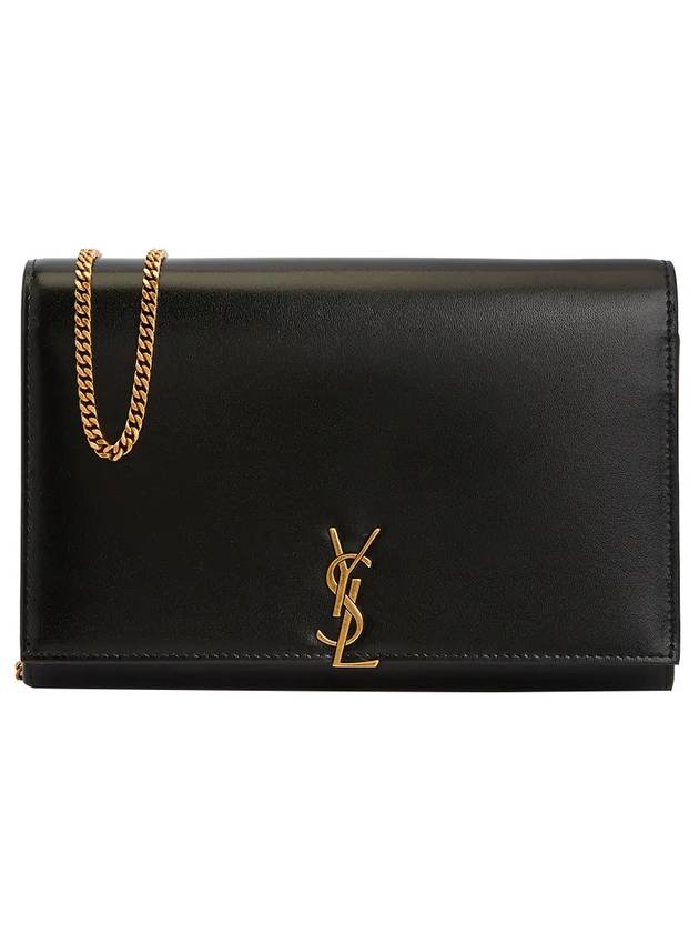 Saint Laurent Monogram Chain Glossy Leather Shoulder Bag Black