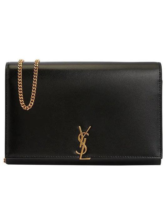 Saint Laurent Monogram Chain Glossy Leather Shoulder Bag Black