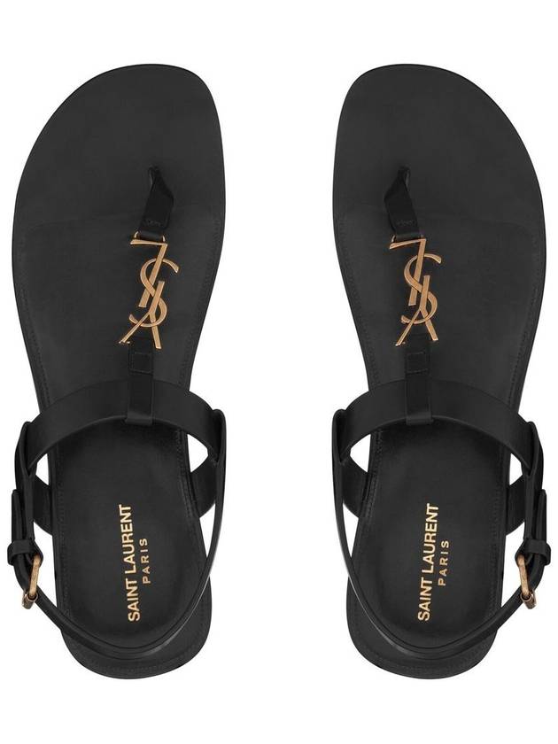 Saint Laurent Men's Cassandra Strap Leather Sandals Black