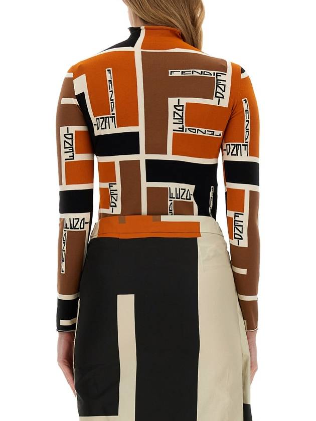 Fendi FF Puzzle Print High Neck Knit Top