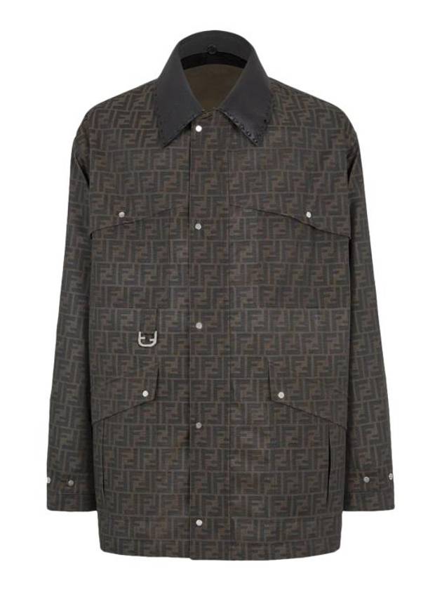 Fendi Waxed FF Jacquard Blouson Jacket Brown