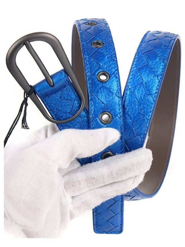 Bottega Veneta Intrecciato Leather Belt Metal Blue