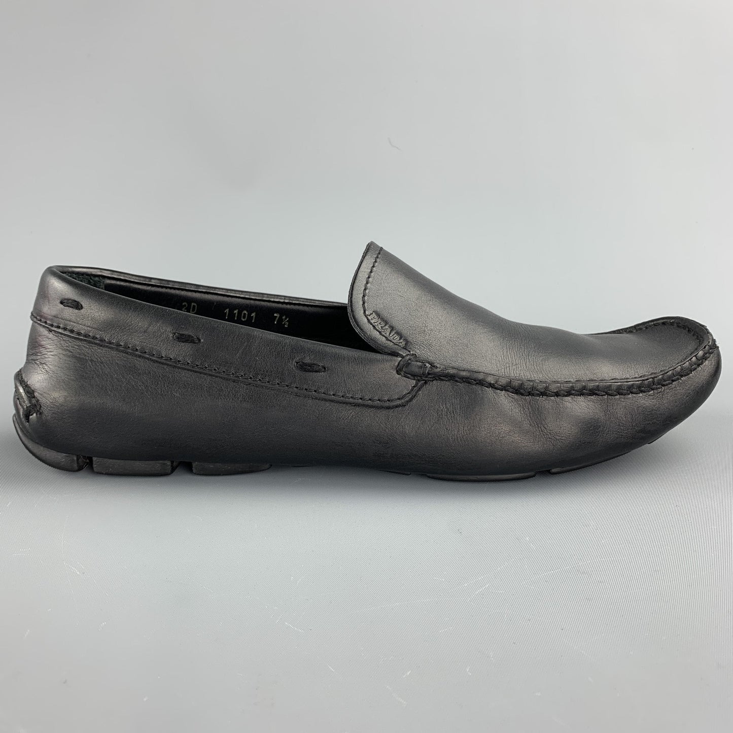 PRADA Size 8.5 Black Leather Drivers Loafers