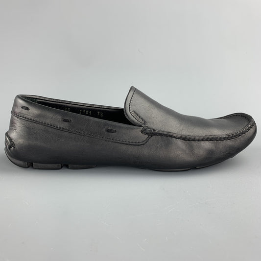 PRADA Size 8.5 Black Leather Drivers Loafers