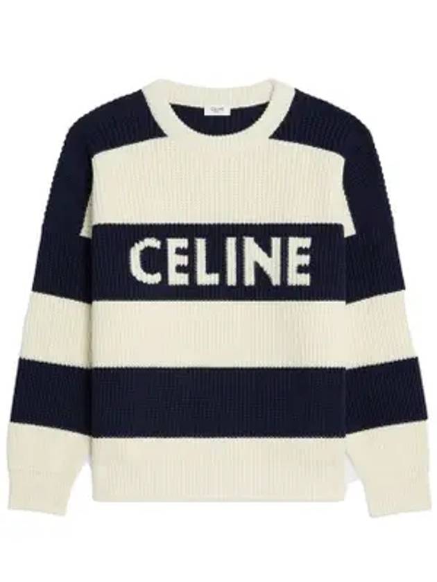 CELINE Logo Stripe Knit Top Ecru