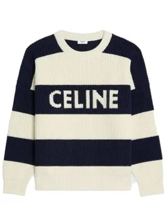 CELINE Logo Stripe Knit Top Ecru