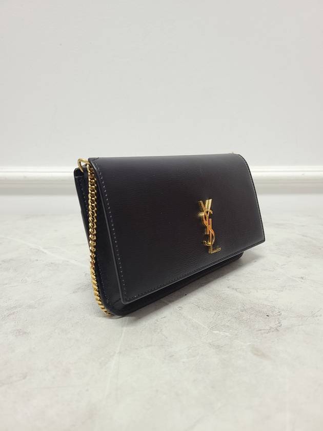 Saint Laurent Black leather gold logo phone holder mini chain bag