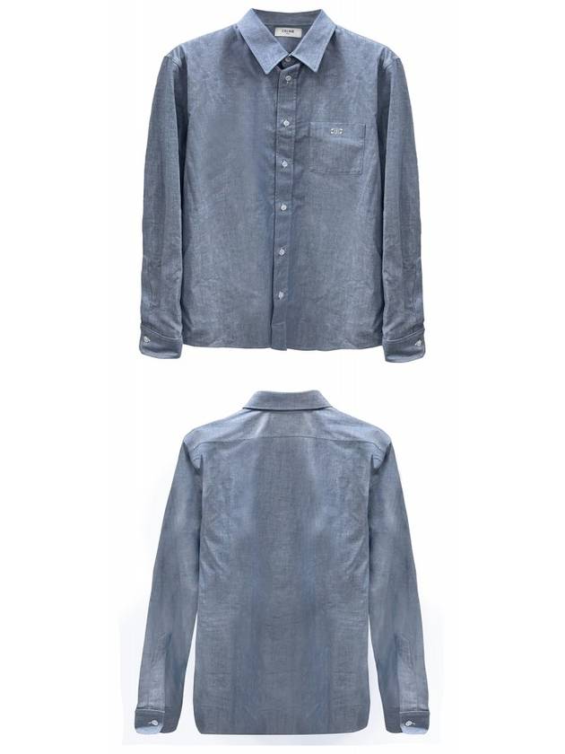 CELINE Rouge Light Chambray Cotton Long Sleeve Shirt Blue