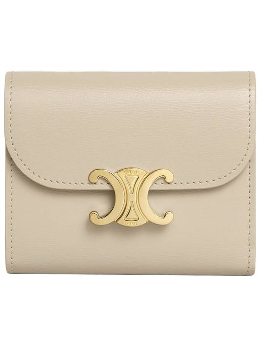 CELINE Triomphe Small Shiny Calfskin Bicycle Wallet Pale Beige