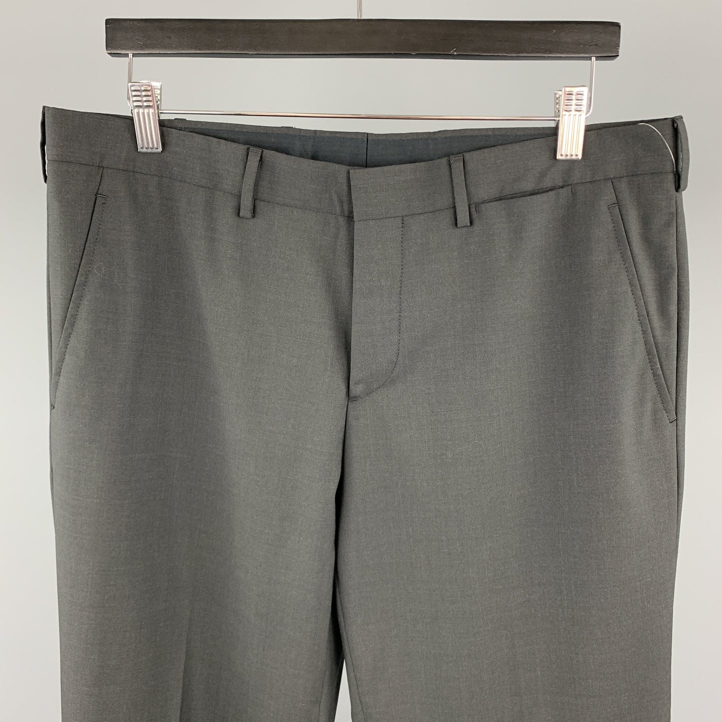 PRADA Size 34 x 34 Black Virgin Wool Zip Fly Dress Pants