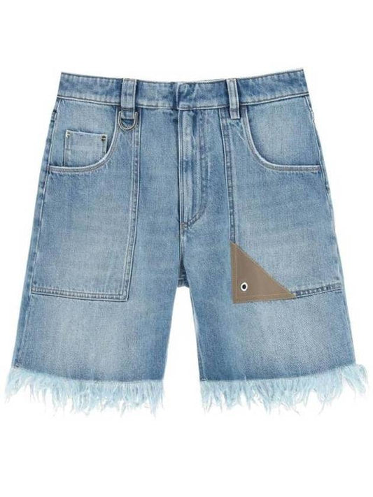 Fendi Fringe Denim Shorts Blue