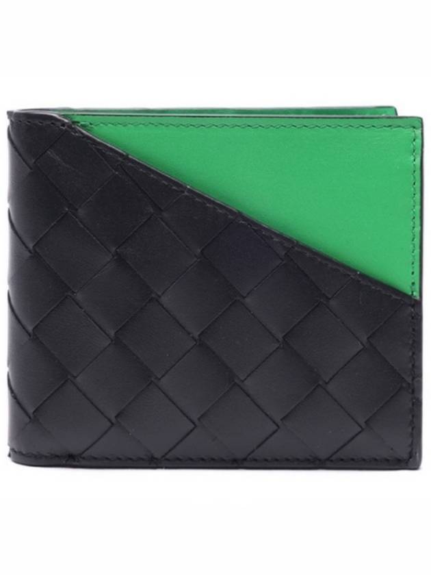 Bottega Veneta Intrecciato Two-Tone Half Wallet Black Green