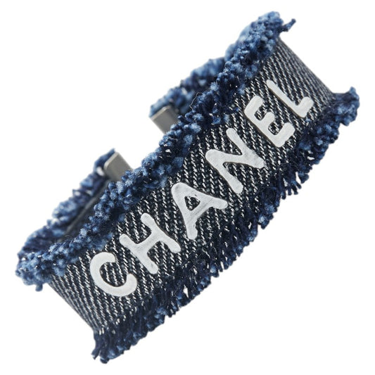 Chanel Logo Bracelet Blue Denim Leather