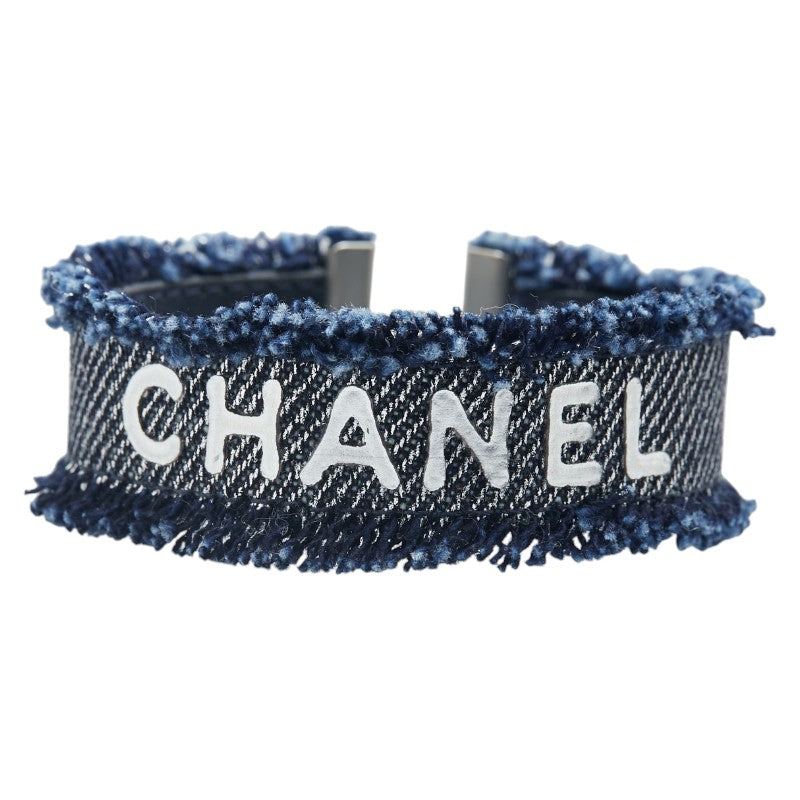 Chanel Logo Bracelet Blue Denim Leather