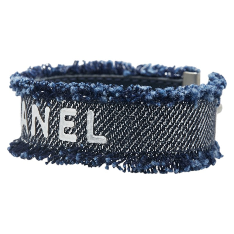 Chanel Logo Bracelet Blue Denim Leather