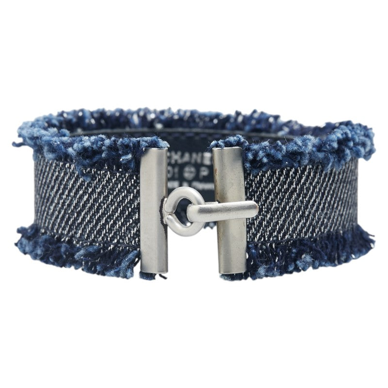 Chanel Logo Bracelet Blue Denim Leather