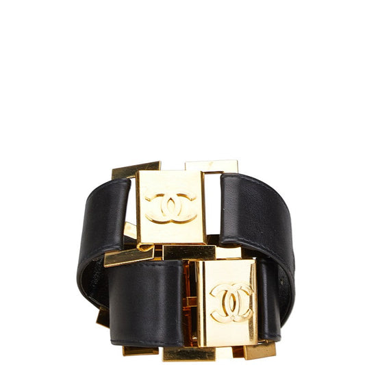 Chanel Coco Mark Leather Belt Black Gold