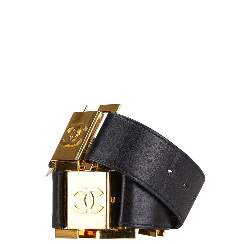 Chanel Coco Mark Leather Belt Black Gold