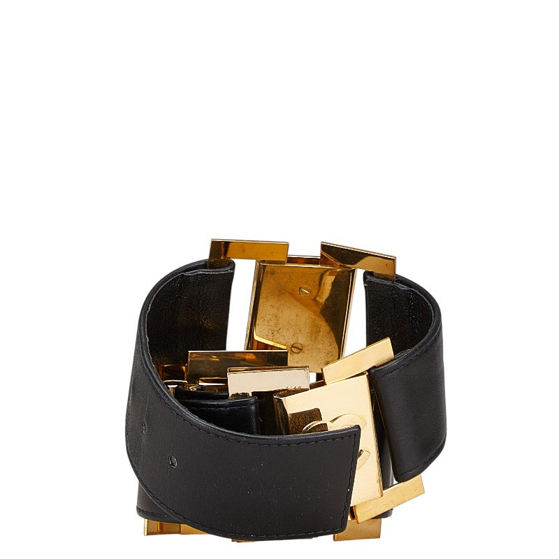 Chanel Coco Mark Leather Belt Black Gold