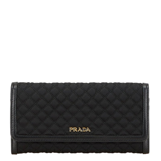 Prada Quilting Nylon Leather Long Wallet