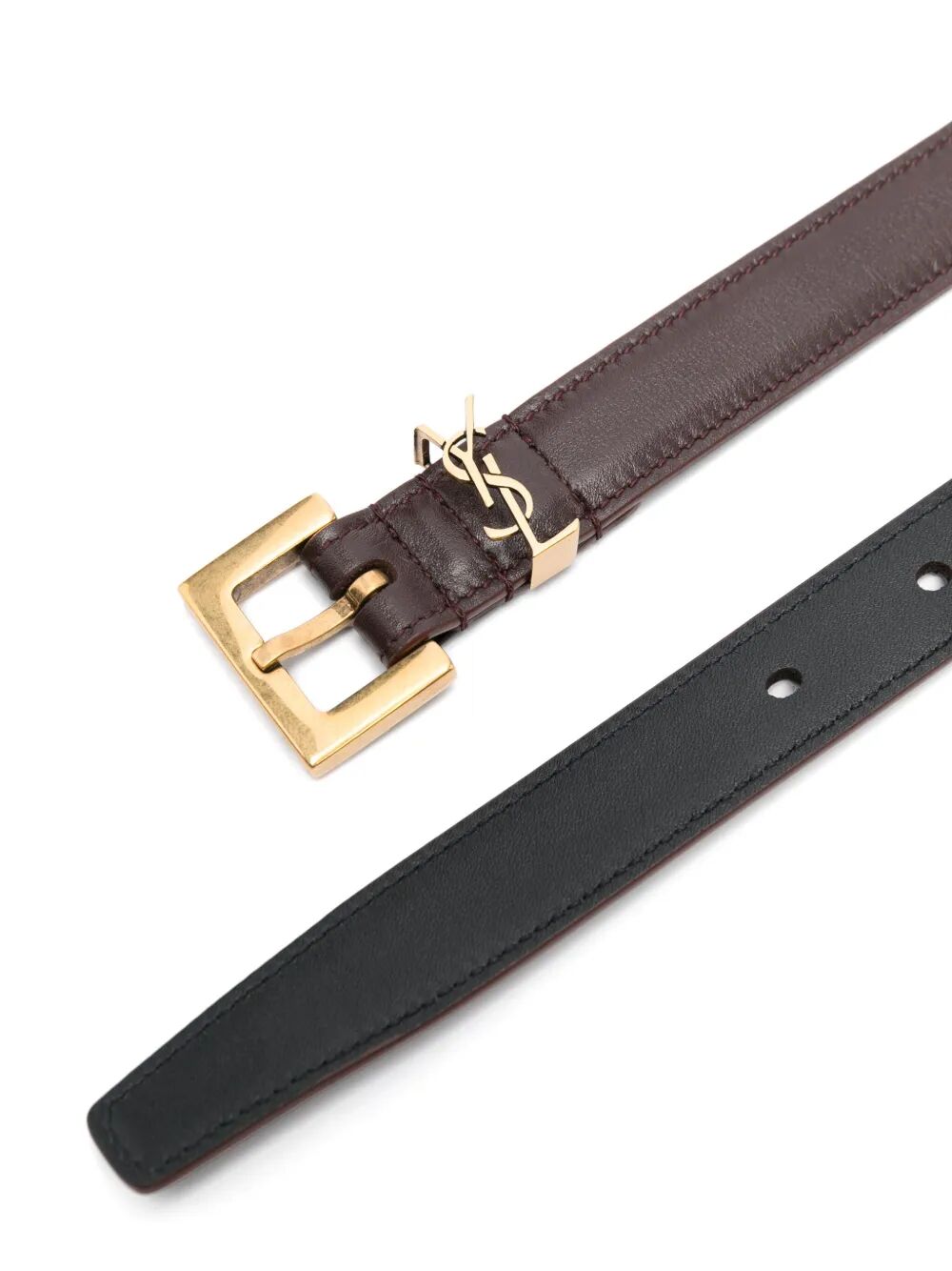 Saint Laurent Women Cassandre Thin Belt With Square Buckle In Box Leather