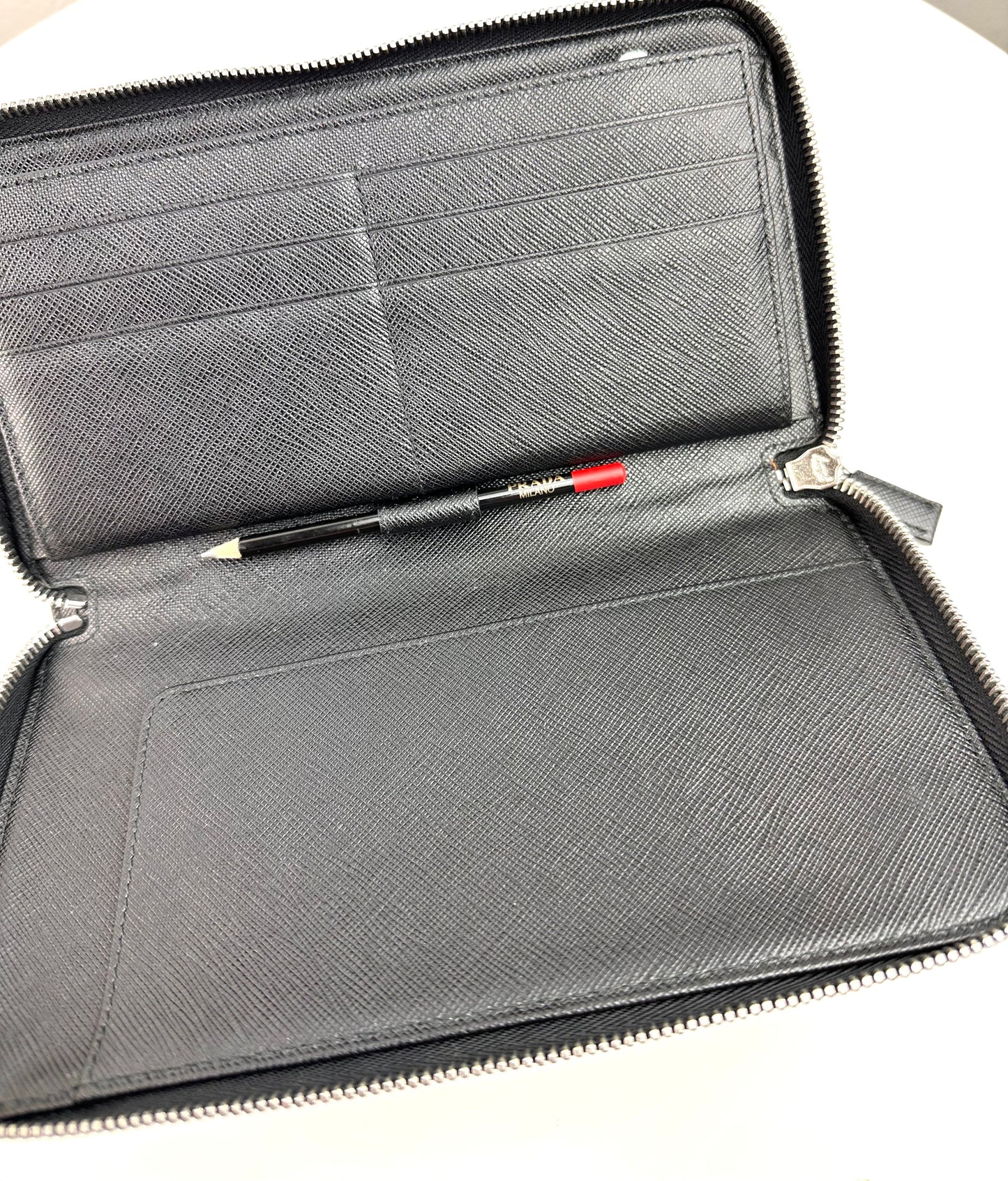 Prada Saffiano Leather Zippy Wallet Black