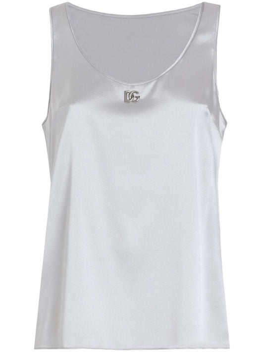 Dolce & Gabbana Women Silk Satin Tank Top With Dg Logo Pin