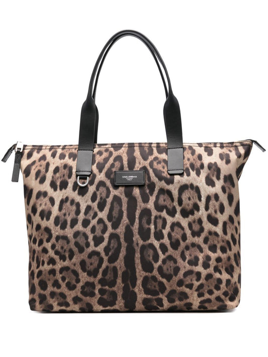 Dolce & Gabbana Men Leopard Print Nylon Adamo Shopper